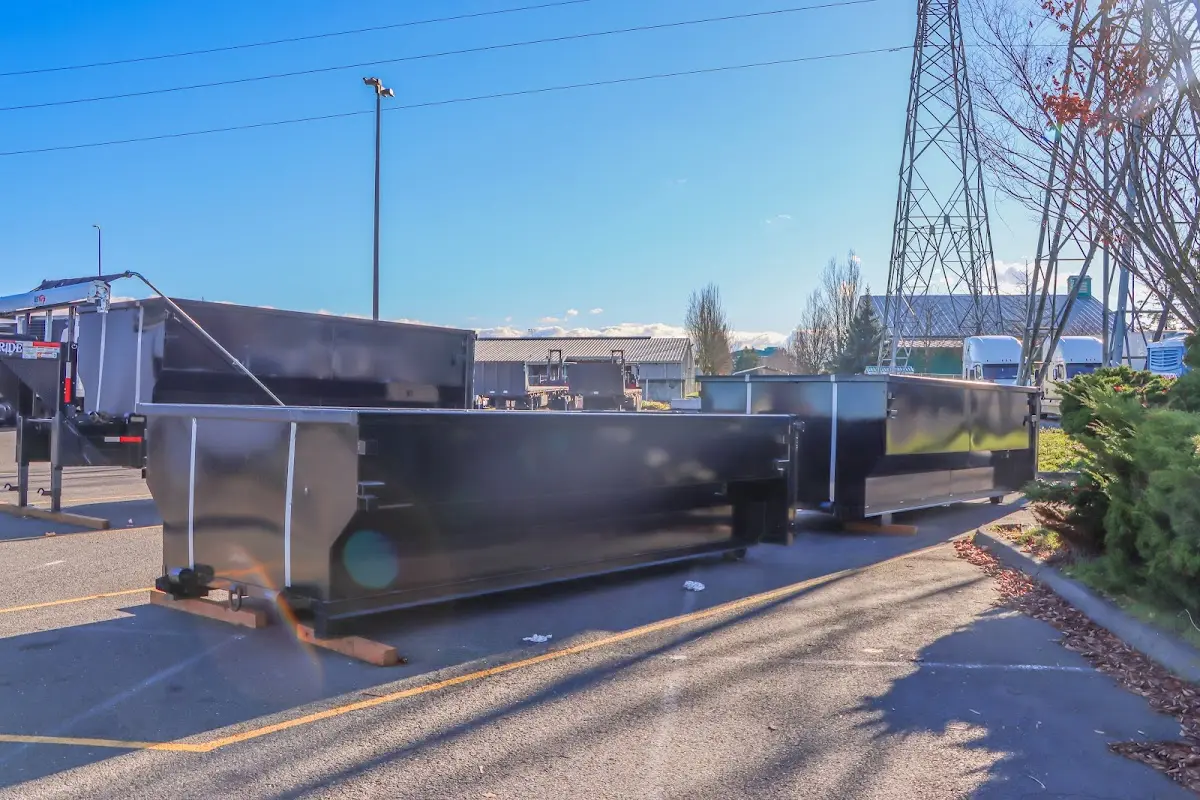 Roll-off dumpster ready for waste disposal at job site for Concrete Dumpster Rental in Haverstraw